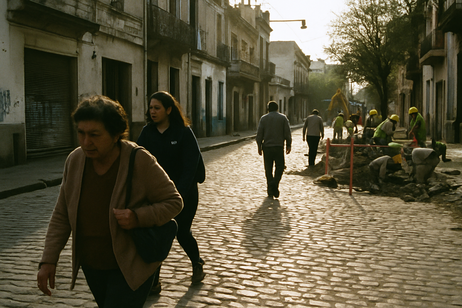 Trabajadores construyendo una obra pública en un barrio popular